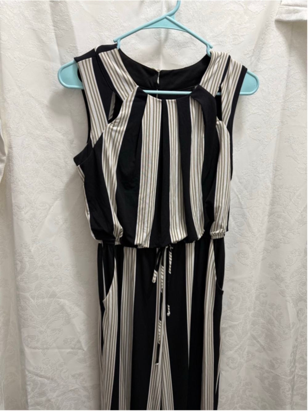 Women's ENFOCUS STUDIO Black & Beige Striped Jumpsuit Size 8